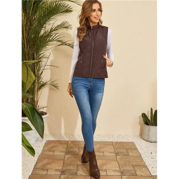 Women Quilted Vest Zip Up Stand Collar Lightweight Gilet Sleeveless Outerwear - Picture 5 of 5